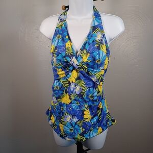 Land's End Blue Tropical Swim Tank Top Size 8
